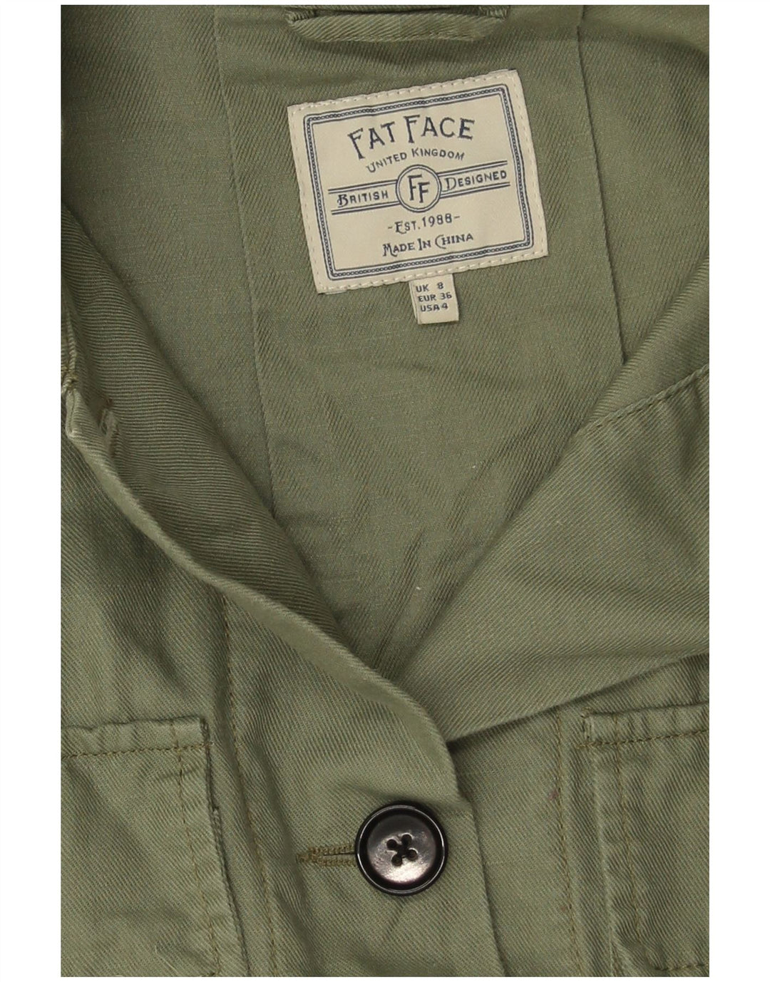 Fat Face Womens Oversized Military Jacket UK 8 Small Green Linen
