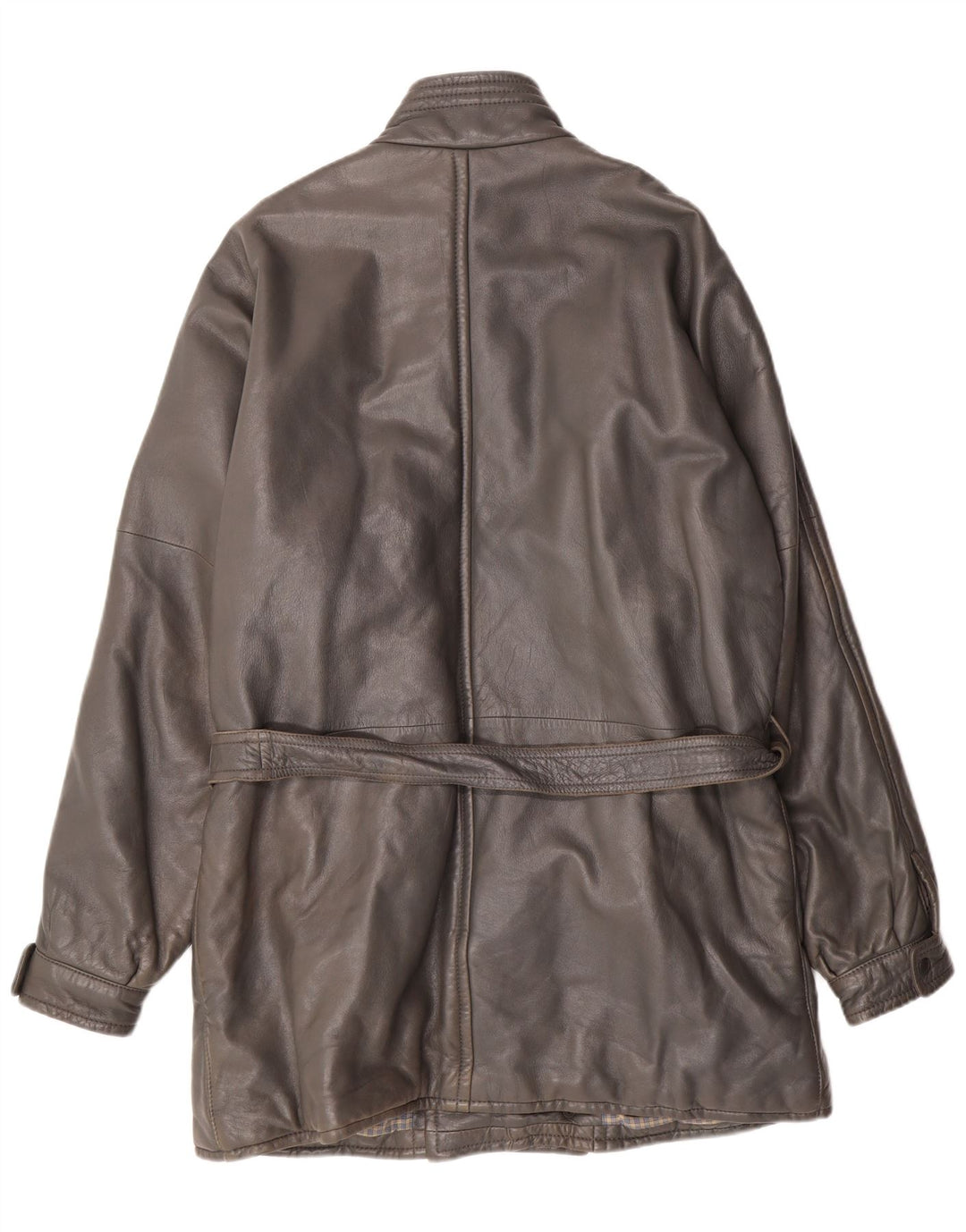 DRESSCO Mens Leather Coat IT 54 2XL Grey Leather