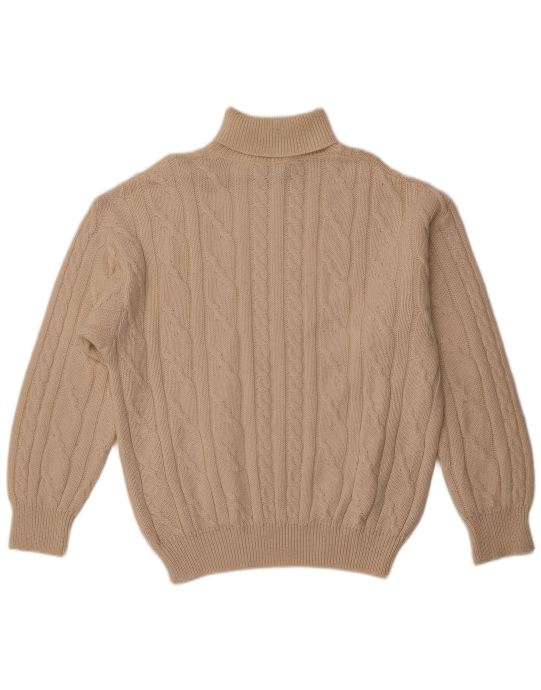 MALAGRIDA Mens Roll Neck Jumper Sweater Large Beige Cotton
