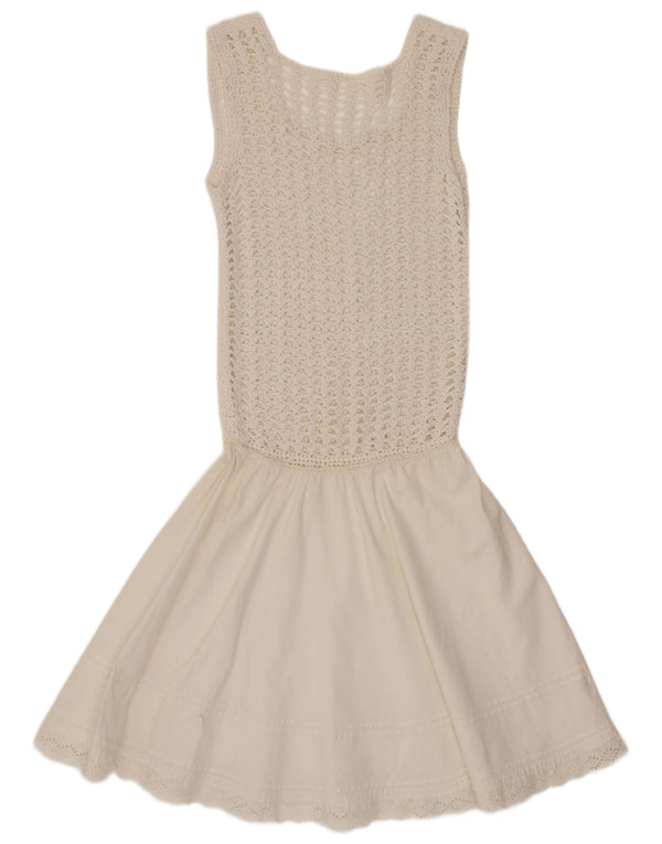 Vintage Womens Crochet Sleeveless Drop Waist Dress UK 8 Small White