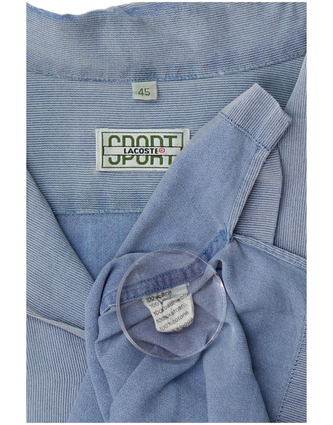 LACOSTE Mens Short Sleeve Shirt Size 45 XL Blue Pinstripe Cotton