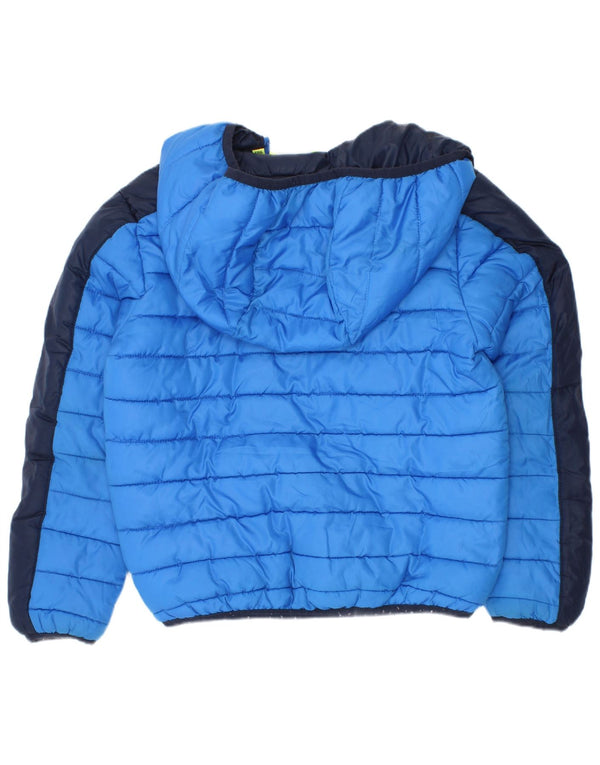Diadora Boys Hooded Padded Jacket 5-6 Years Small Blue Colourblock