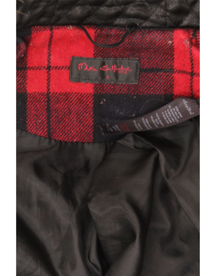 MISS SELFRIDGE Womens Hooded Duffle Jacket UK 6 XS Red Plaid Wool