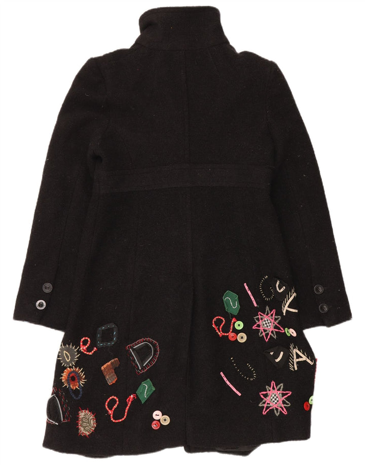 Desigual Womens Graphic Overcoat EU 40 Medium Black Wool