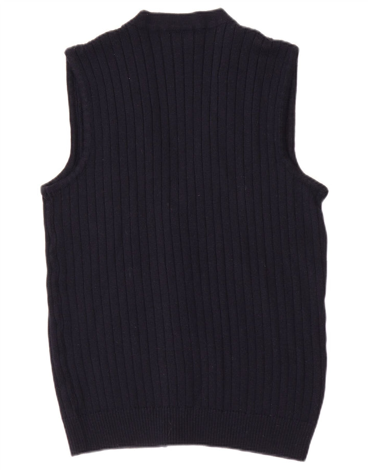 Vintage Mens Sleeveless Cardigan Sweater Small Navy Blue
