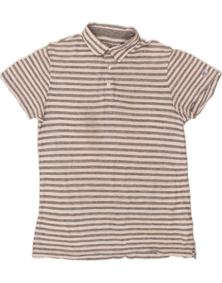 CHAMPION Mens Polo Shirt Medium Grey Striped Vintage Champion and Second-Hand Champion from Messina Hembry 
