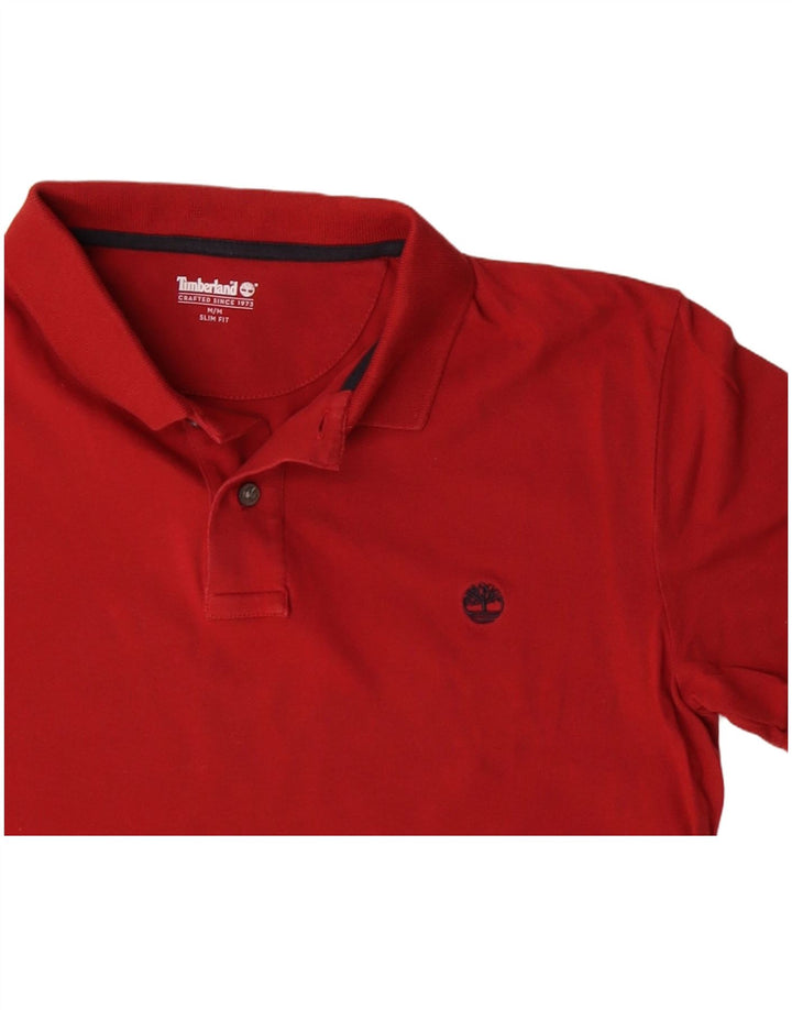 TIMBERLAND Mens Slim Fit Polo Shirt Medium Red Cotton