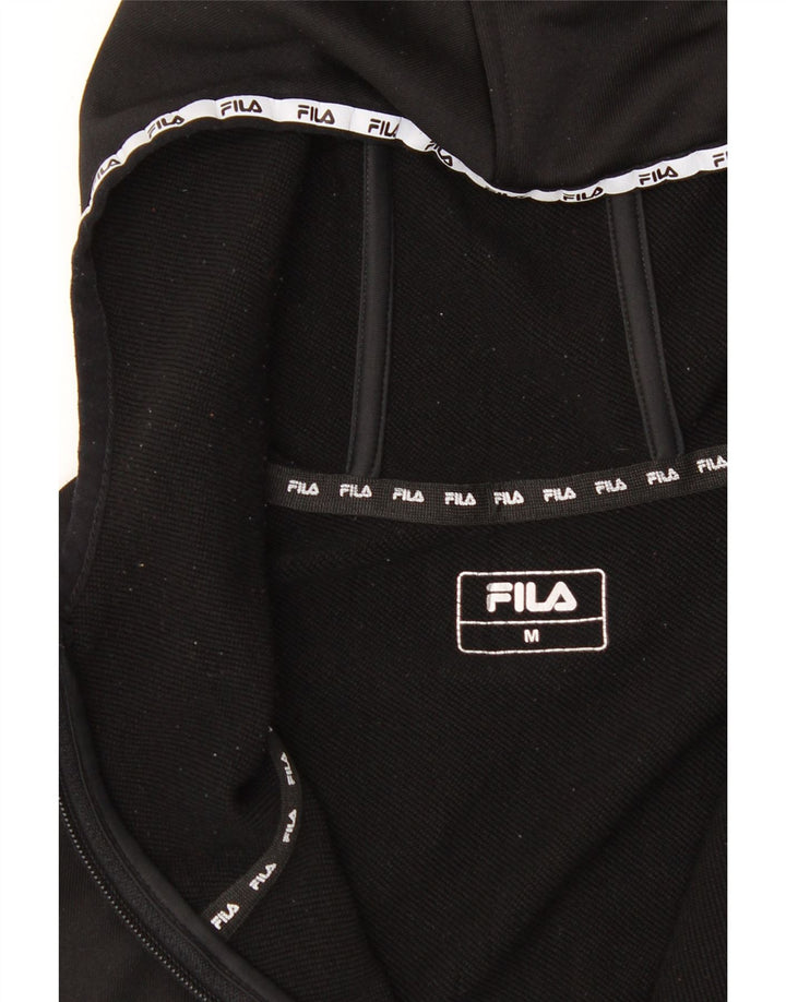 FILA Mens Graphic Zip Hoodie Sweater Medium Black Colourblock Polyester Vintage Fila and Second-Hand Fila from Messina Hembry 
