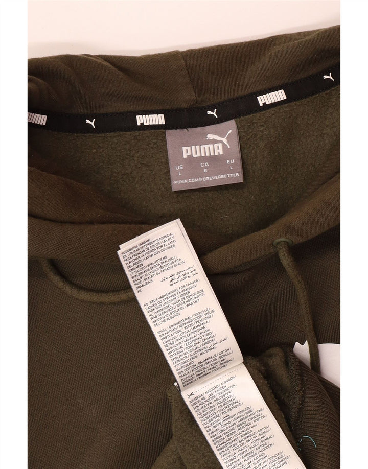 PUMA Mens Graphic Hoodie Jumper Large Khaki Cotton