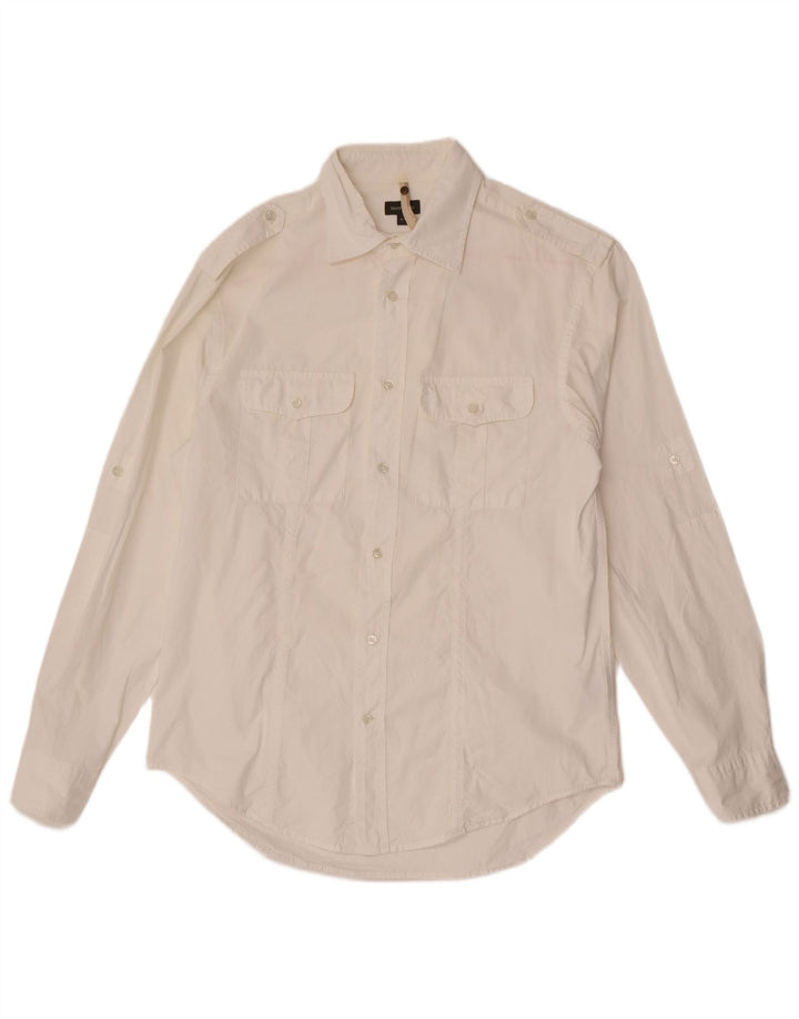 Henry Cottons Mens Military Shirt Size 41 Medium White Cotton