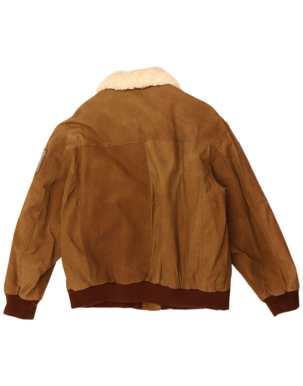 Vintage Mens Graphic Leather Jacket IT 56 3XL Brown