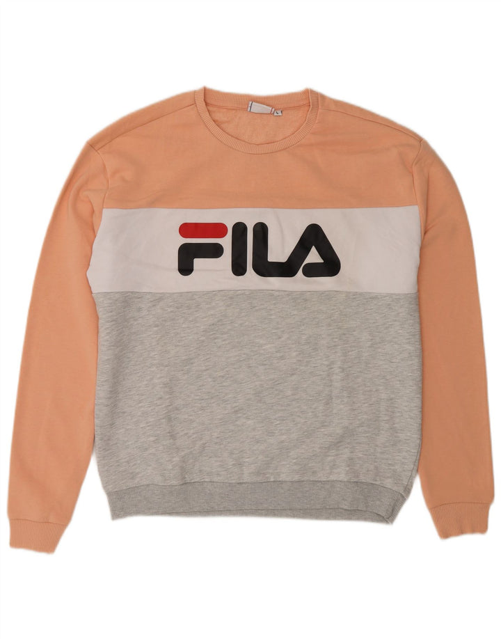 FILA Mens Graphic Sweatshirt Jumper Large Orange Colourblock Cotton