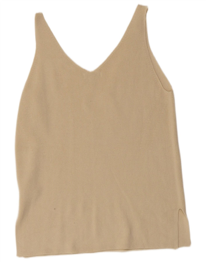 Marks & Spencer Womens Vest Top UK 14 Large Beige Cotton