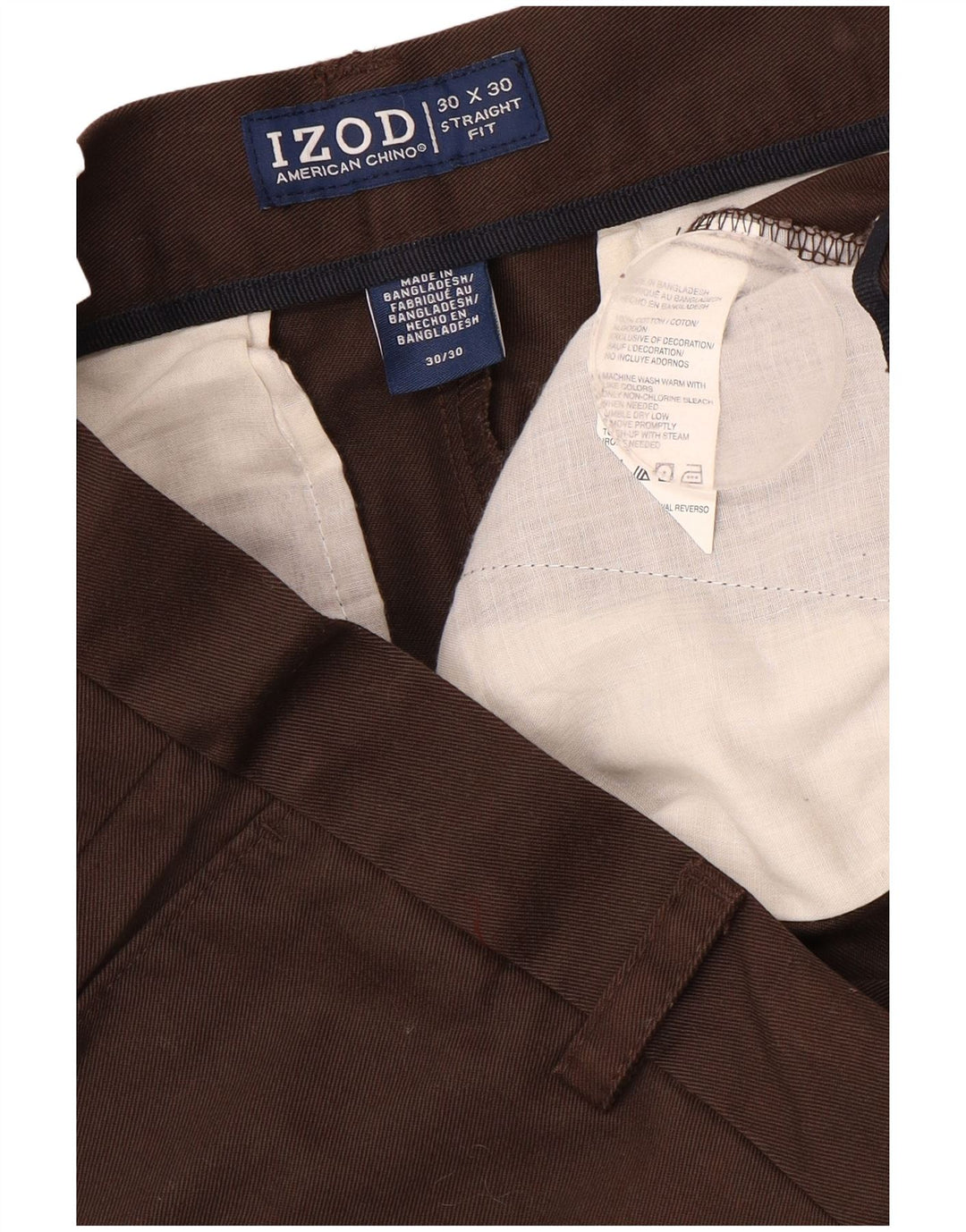 IZOD Mens Straight Chino Trousers W30 L30  Brown Cotton