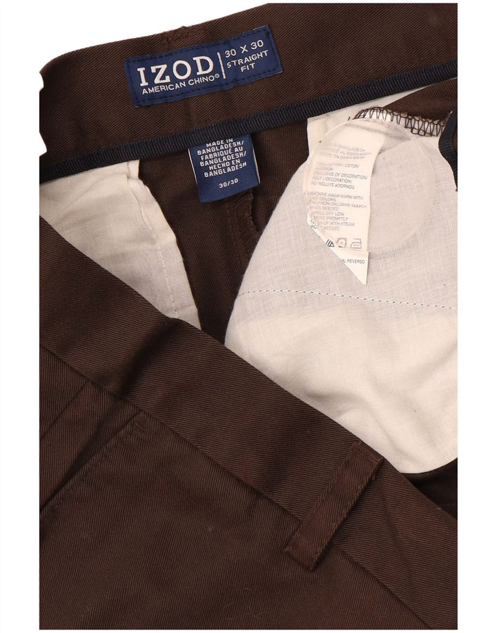IZOD Mens Straight Chino Trousers W30 L30  Brown Cotton