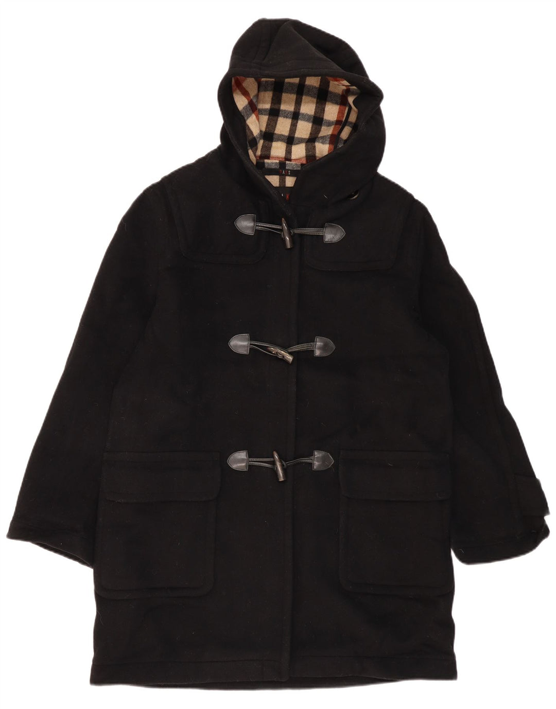 DAKS Womens Hooded Duffle Coat UK 16 Large Black