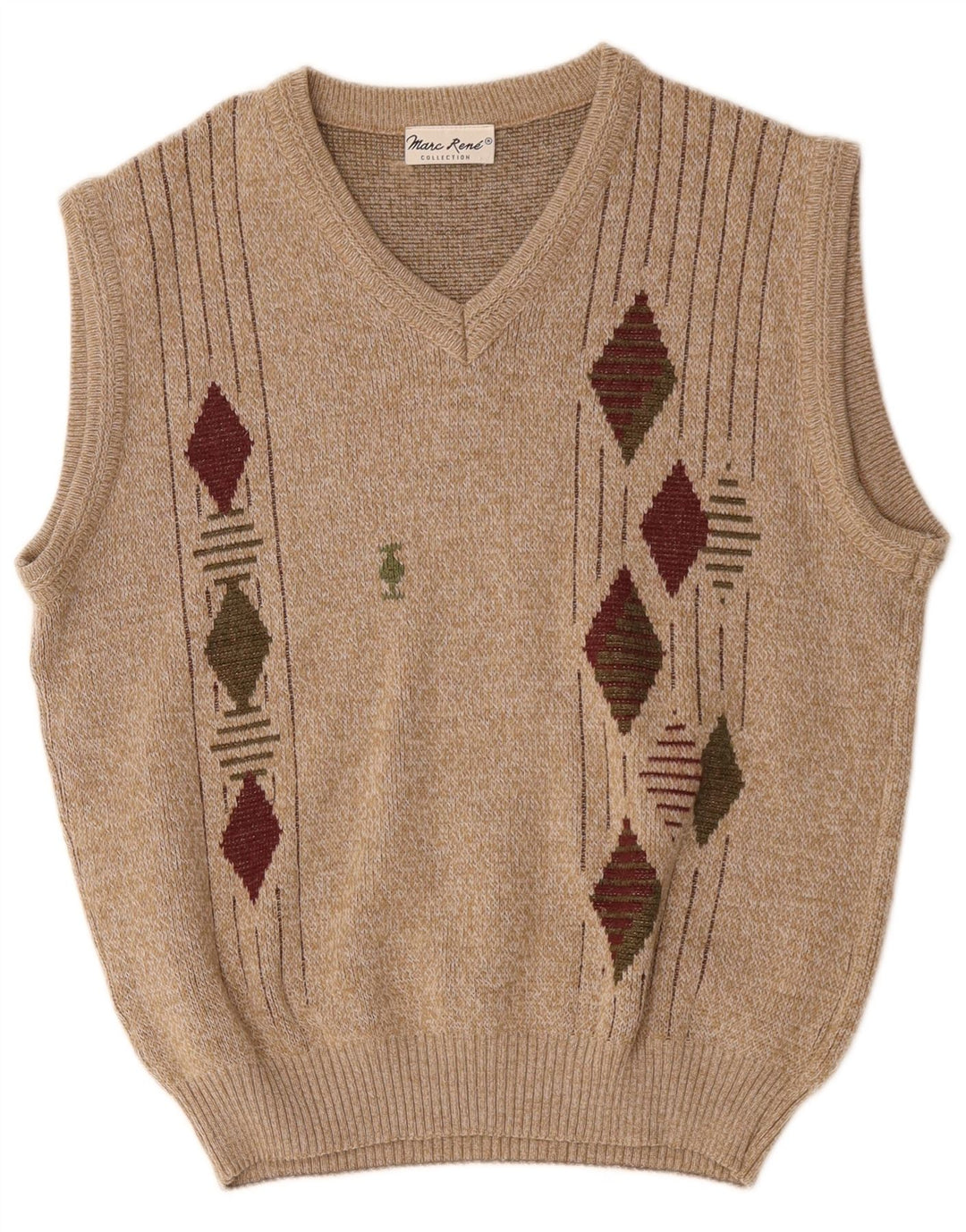 Marc Rene Mens Vest Tank Top Medium Beige Argyle/Diamond