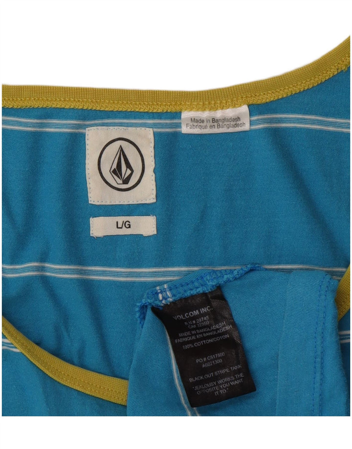 Volcom Mens Vest Top Large Blue Striped Cotton