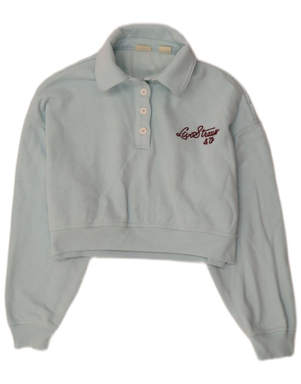 LEVI'S Womens Oversized Crop Polo Neck Sweatshirt Jumper UK 6 XS Blue