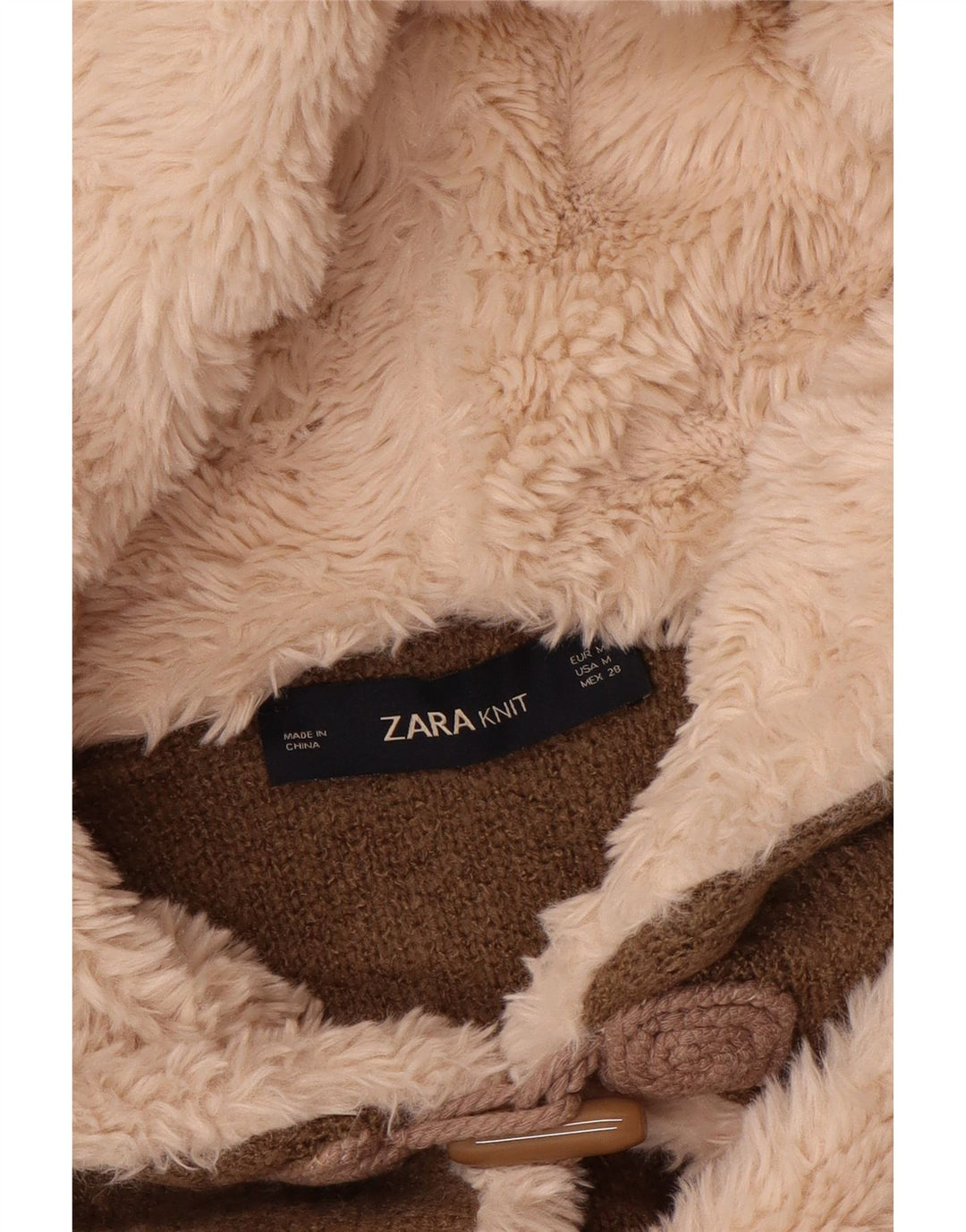 ZARA Womens Oversized Longline Hooded Cardigan Sweater UK 14 Medium Brown