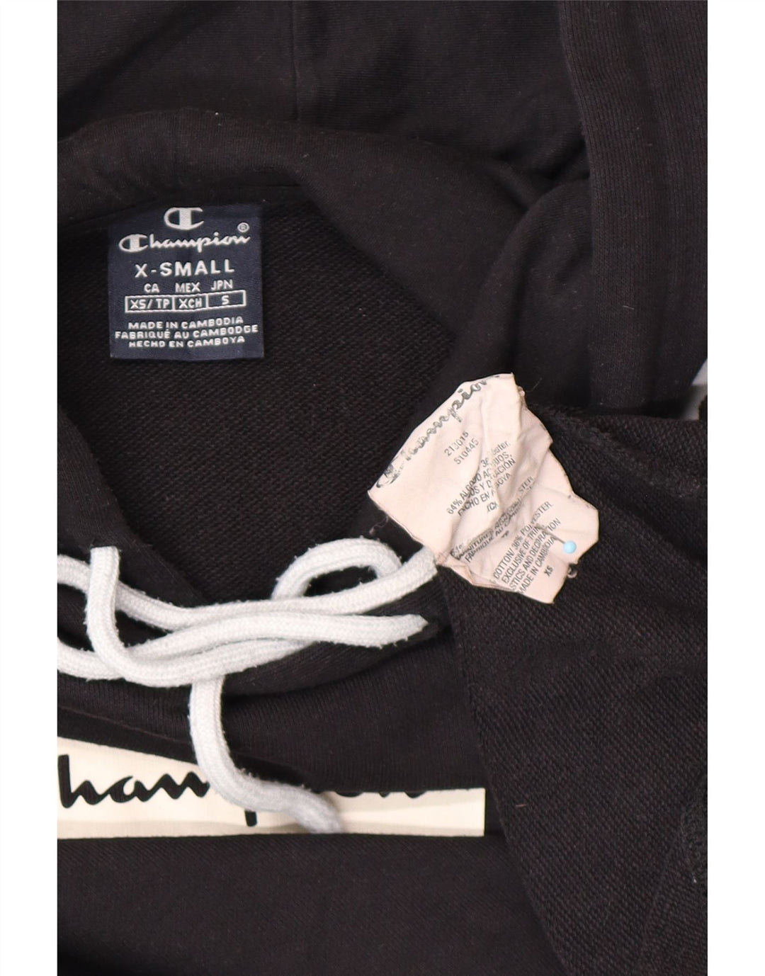 CHAMPION Mens Loose Fit Graphic Hoodie Jumper XS Black Colourblock Cotton