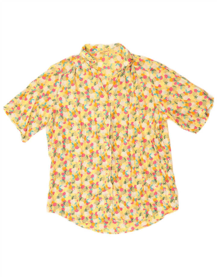 Vintage Womens Abstract Pattern Shirt Blouse UK 14 Large Yellow