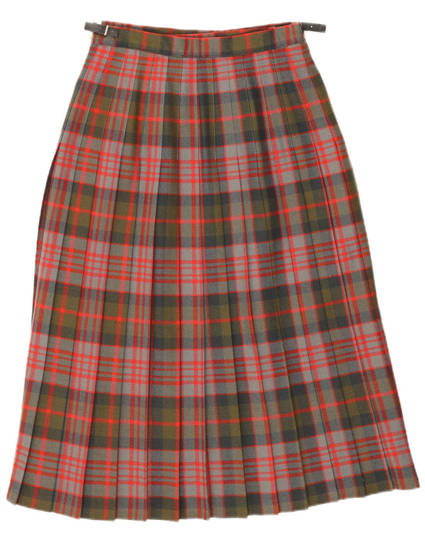 Vintage Womens Wrap Knife Pleated Skirt W26 Small Green Check
