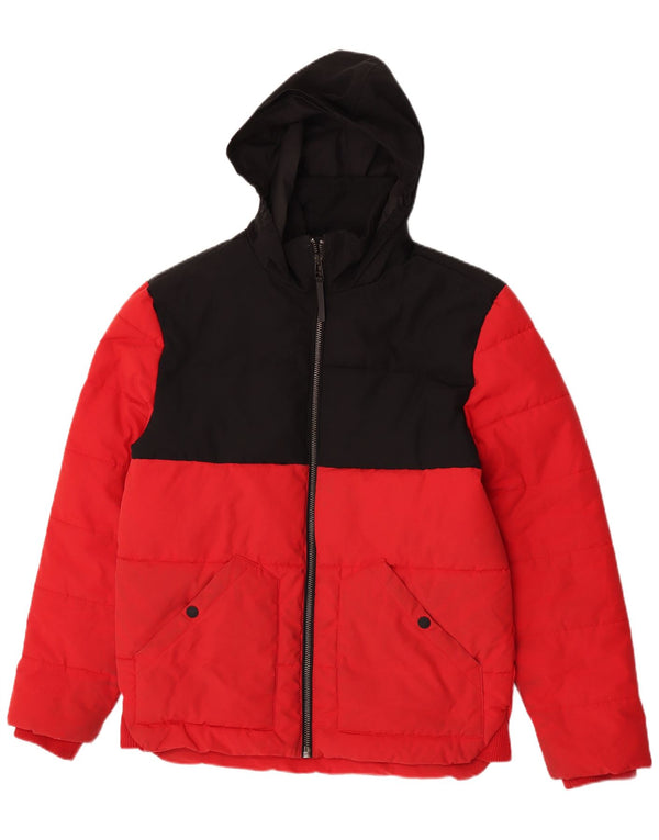 Marks & Spencer Mens Hooded Padded Jacket UK 38 Medium Red Colourblock