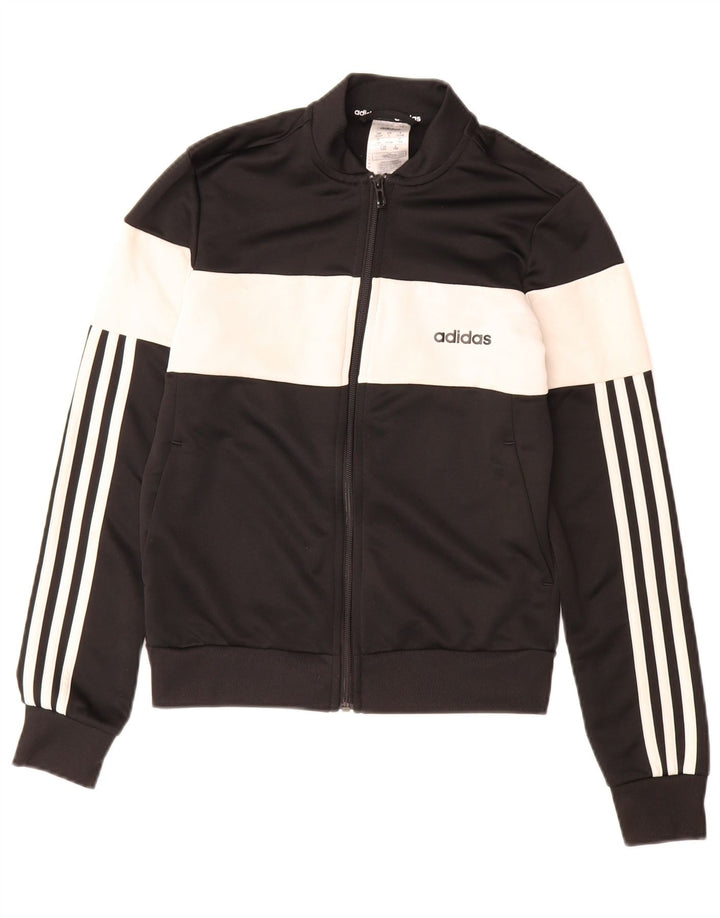 ADIDAS Girls Aeroready Tracksuit Top Jacket 13-14 Years Black Colourblock