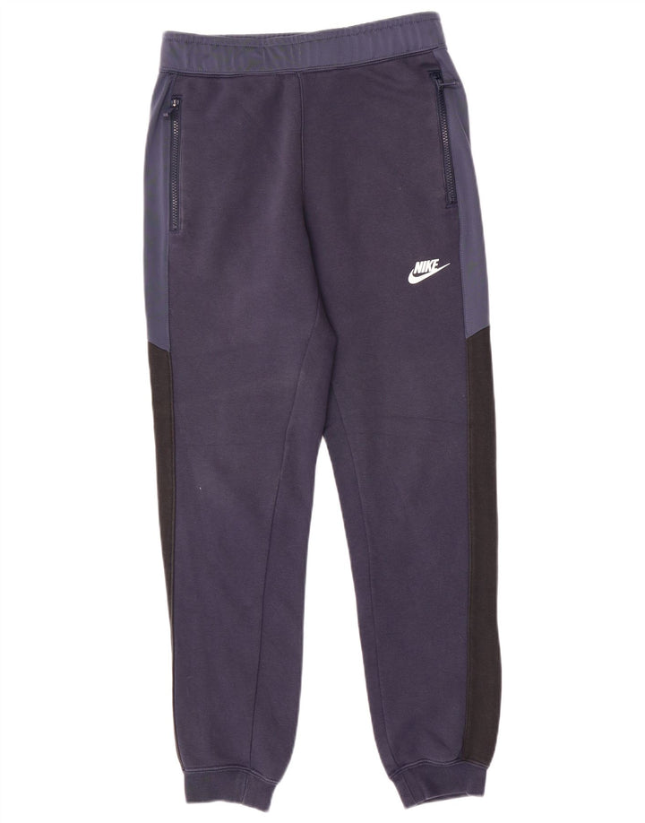 NIKE Mens Tracksuit Trousers Joggers XS Navy Blue Colourblock Cotton