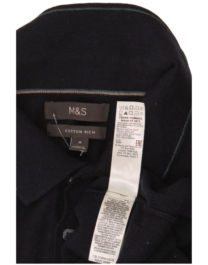 Marks & Spencer Mens Polo Neck Jumper Sweater Medium Navy Blue Cotton