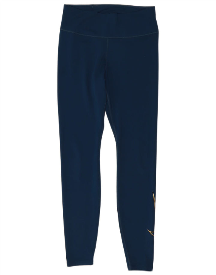 Nike Womens Dri Fit Graphic Leggings UK 12 Medium Blue Polyester