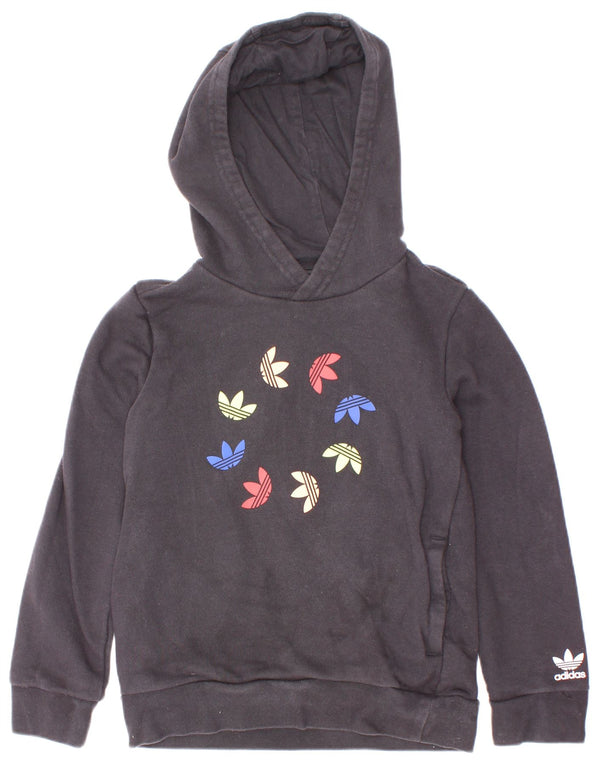 Adidas Boys Graphic Hoodie Jumper 7-8 Years Black Cotton