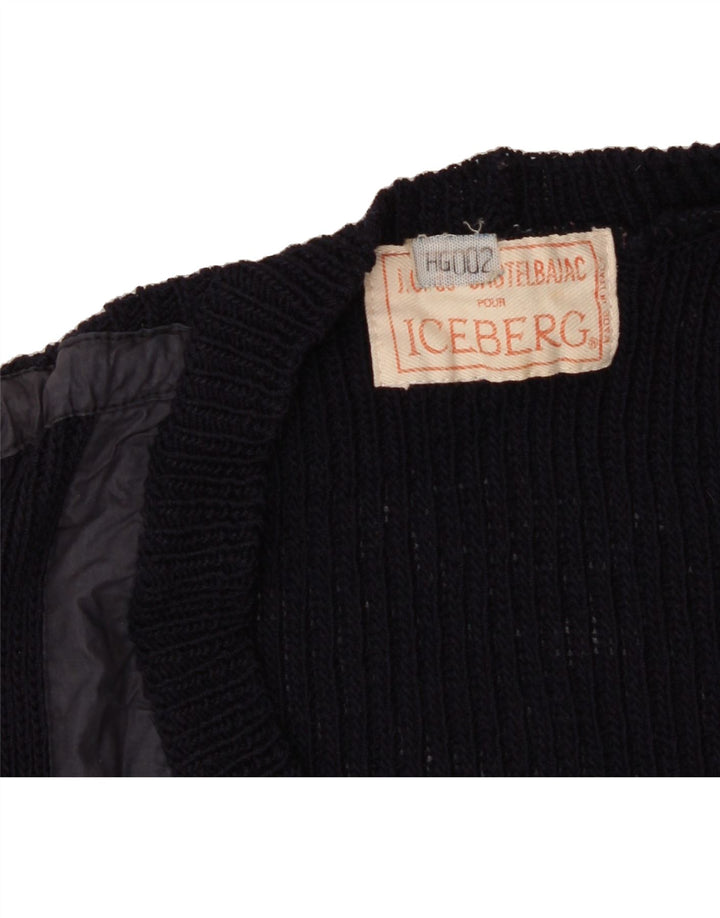 ICEBERG Mens V-Neck Jumper Sweater XL Navy Blue Vintage Iceberg and Second-Hand Iceberg from Messina Hembry 
