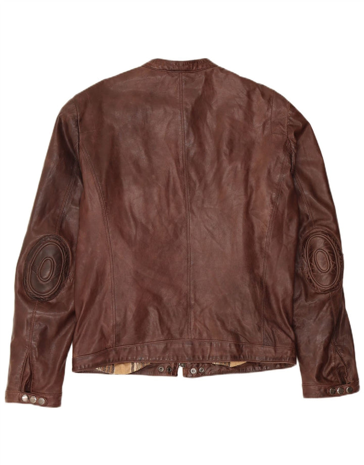 Zen Womens Leather Racer Jacket IT 52 2XL Brown Leather