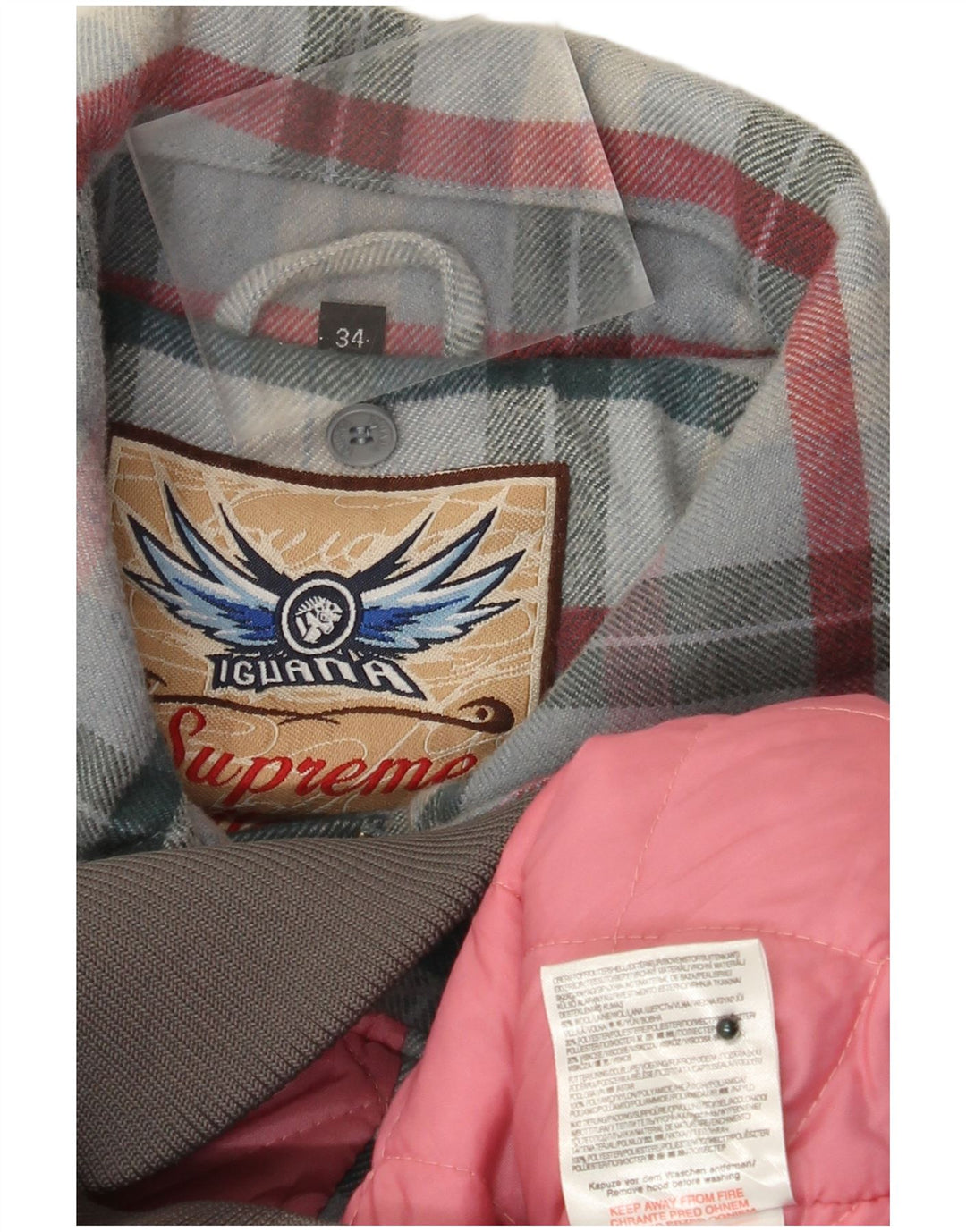 Iguana Mens Bomber Jacket UK 34 XS Grey Plaid Wool