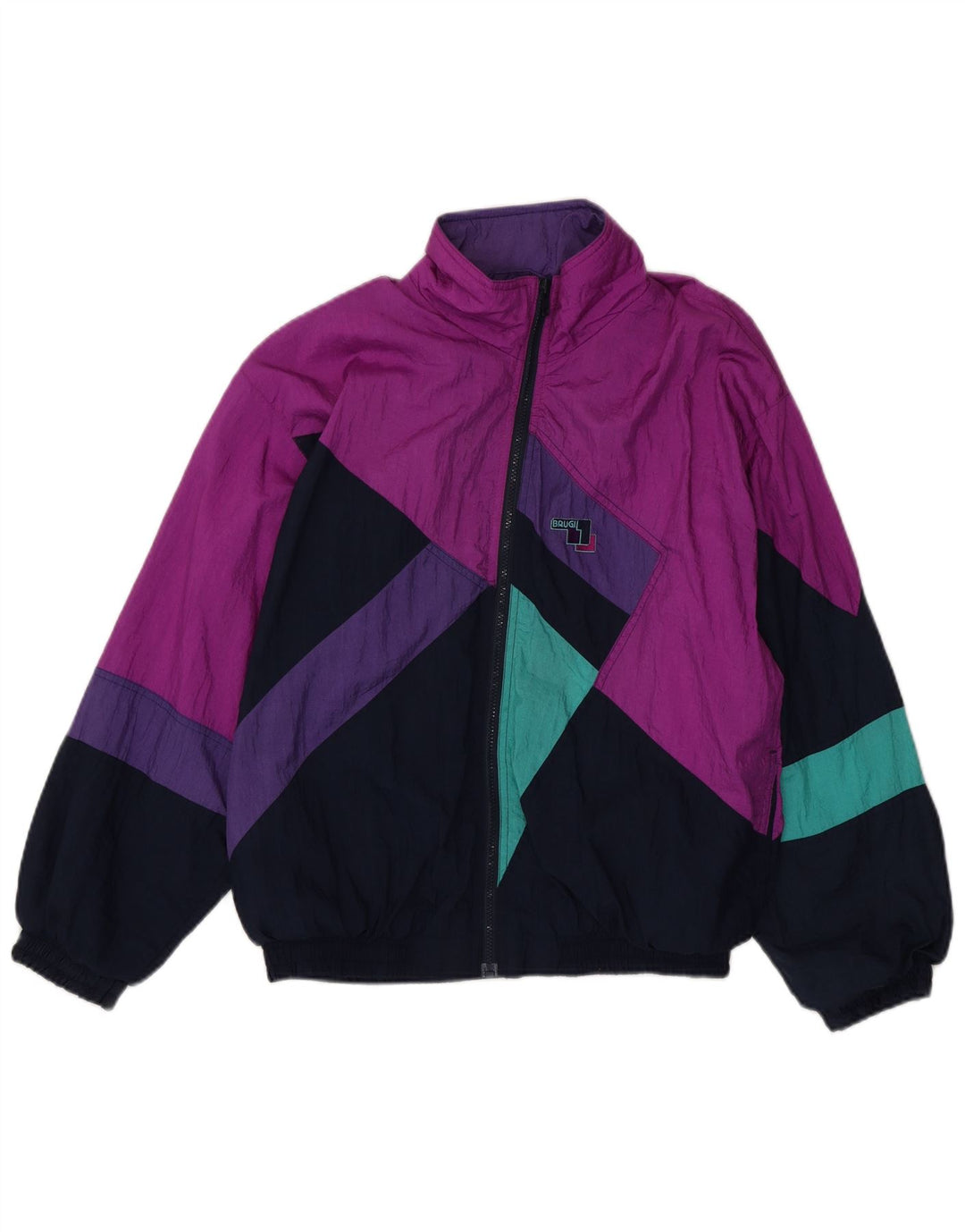 Brugi Mens Tracksuit Top Jacket Small Navy Blue Colourblock Polyamide