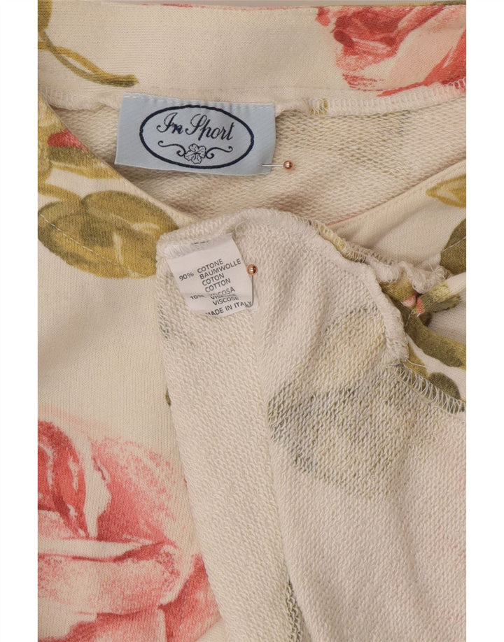 VINTAGE Womens Top Long Sleeve UK 16 Large Off White Floral Cotton