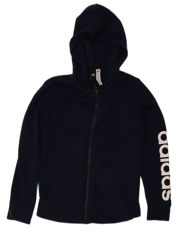 Adidas Womens Graphic Zip Hoodie Sweater UK 12/14 Medium Navy Blue Cotton