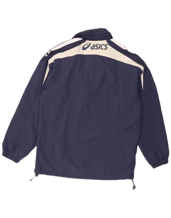 Asics Mens Hooded Rain Jacket UK 40 Large Navy Blue Colourblock Nylon