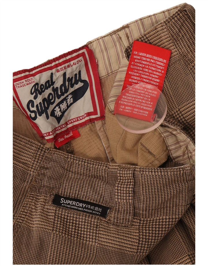 SUPERDRY Mens Cargo Shorts Small W29 Beige Check Cotton