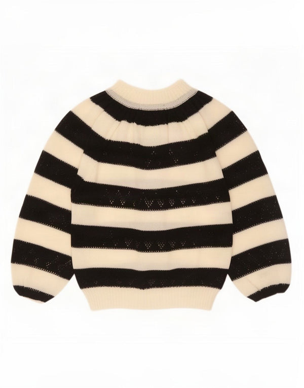 Vintage Womens Crew Neck Jumper Sweater UK 16 Large White Striped