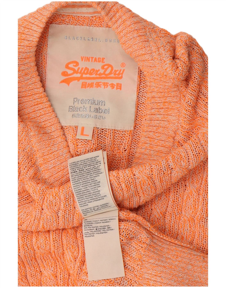 Superdry Womens Crew Neck Jumper Sweater UK 14 Large Orange Flecked Cotton