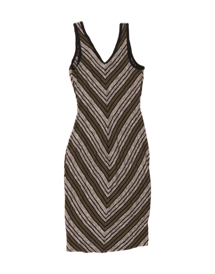 MOSSIMO Womens Sleeveless Bodycon Dress UK 10 Small Grey Striped Polyester Vintage Mossimo and Second-Hand Mossimo from Messina Hembry 