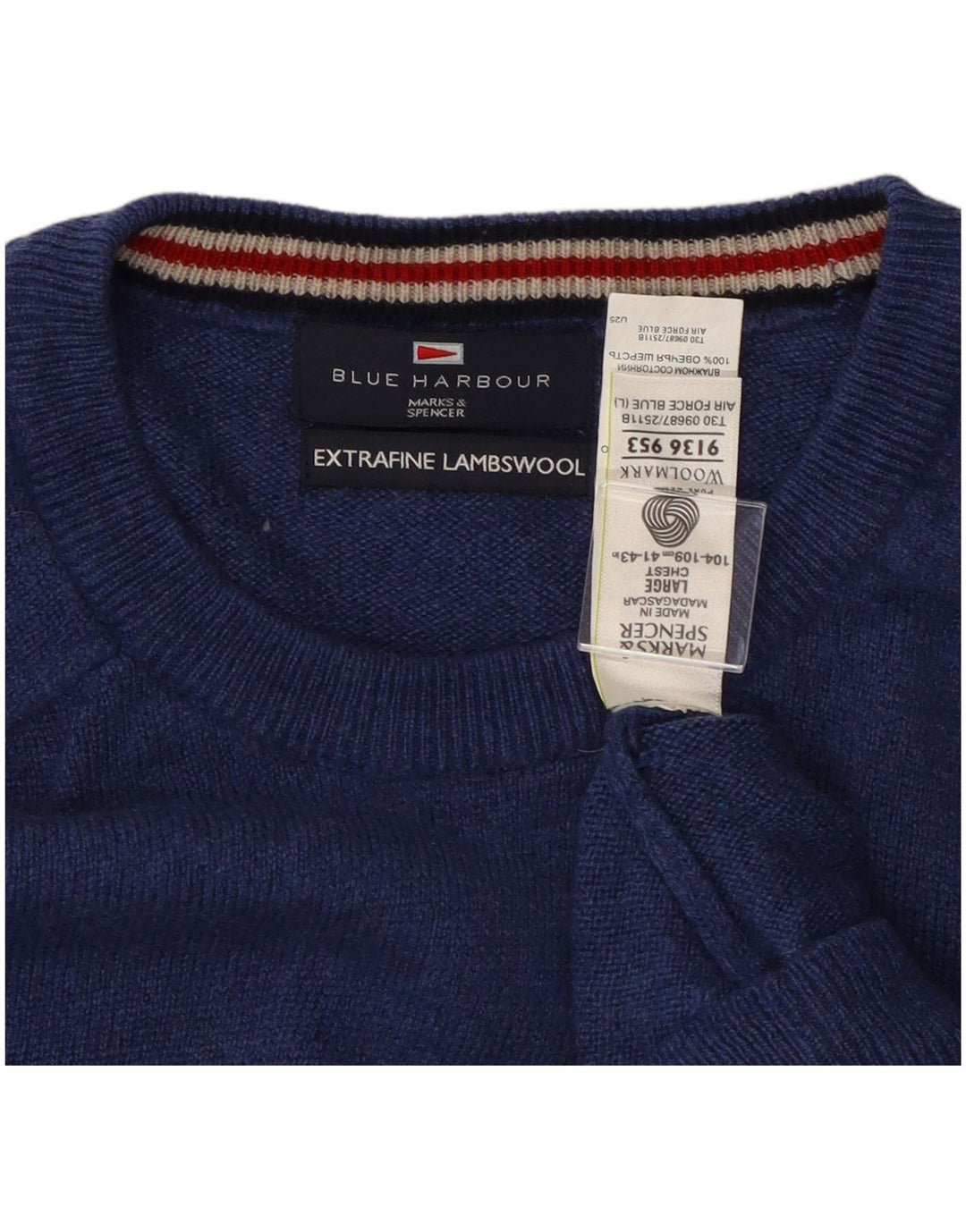 MARKS & SPENCER Mens Blue Harbour Crew Neck Jumper Sweater Large Blue Wool