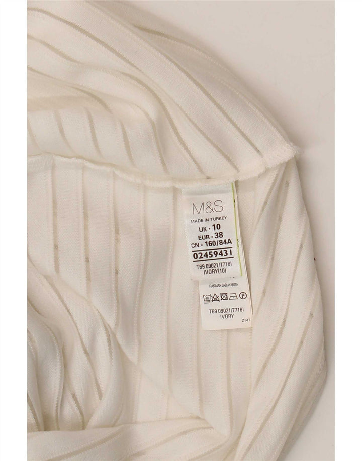 Marks & Spencer Womens Top Long Sleeve UK 10 Small White Pinstripe
