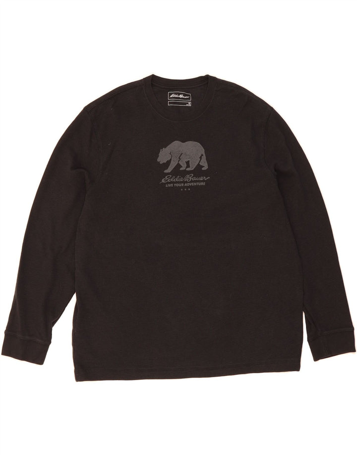 EDDIE BAUER Mens Graphic Top Long Sleeve XL Black Cotton Vintage Eddie Bauer and Second-Hand Eddie Bauer from Messina Hembry 