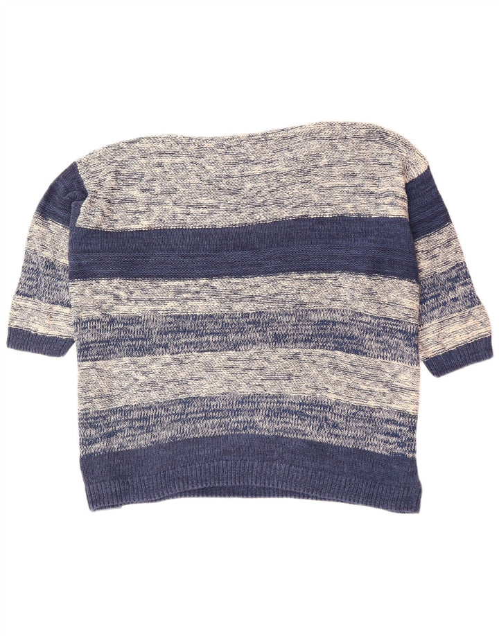 CHAPS Womens 3/4 Sleeve Boat Neck Jumper Sweater UK 22 3XL Grey Striped