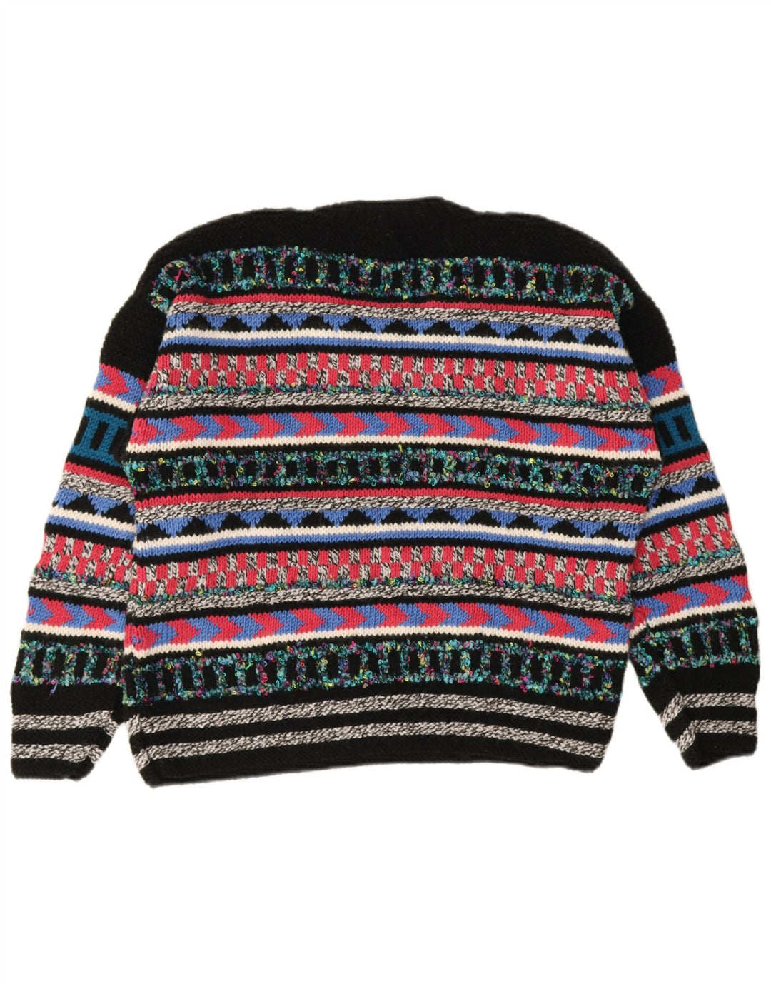 Vintage Womens V-Neck Jumper Sweater UK 12 Medium Multicoloured Geometric