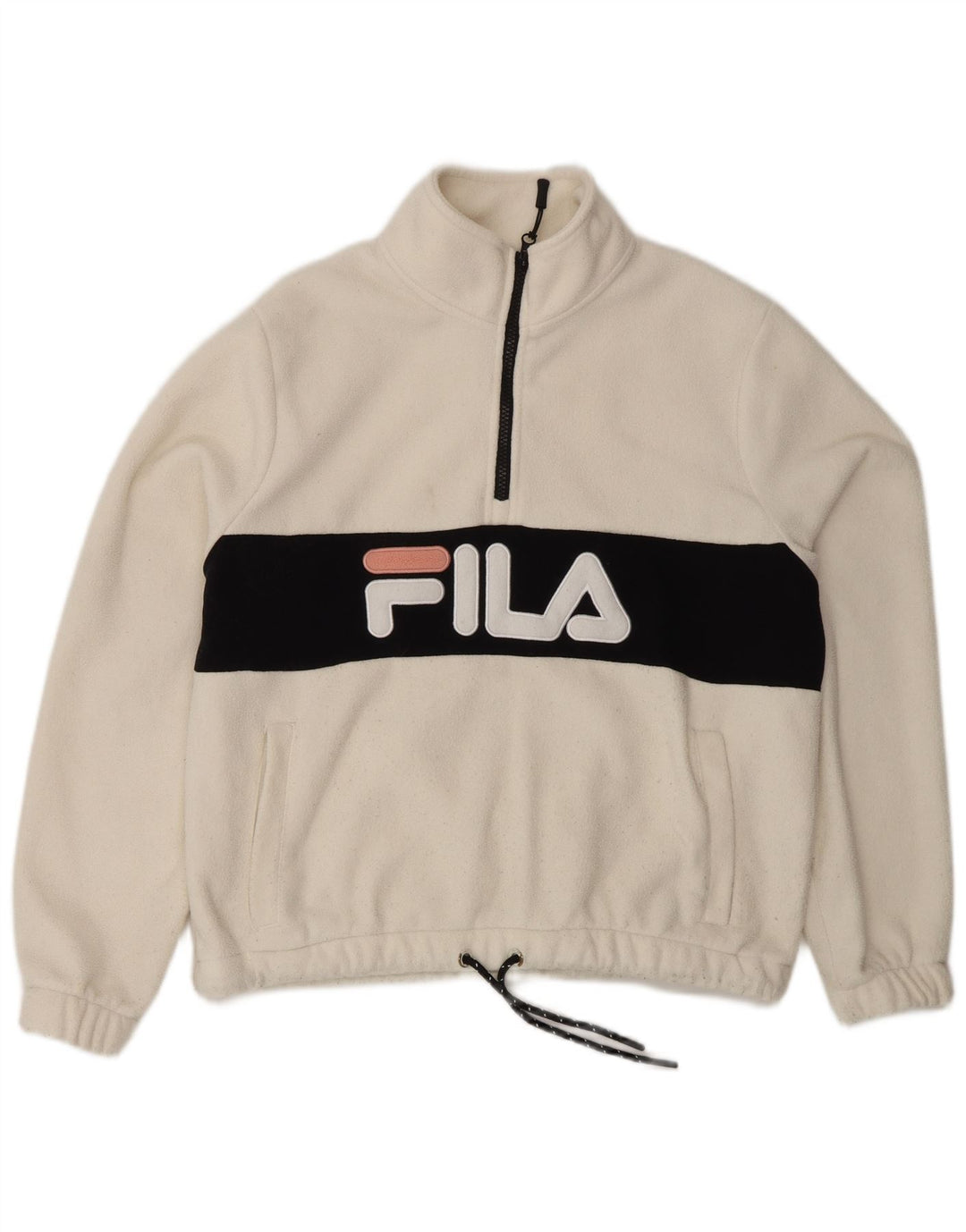 FILA Womens Oversized Graphic Fleece Jumper UK 10 Small White Colourblock